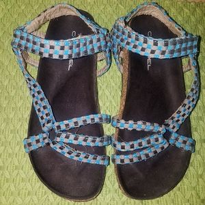 C Label Iria-3 Checker Velcro Footbed Sandals 10 Bright Blue Gray